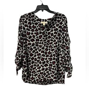 Women’s V-Neck Animal Print Leopard Work Professional Blouse Michael Kors Medium